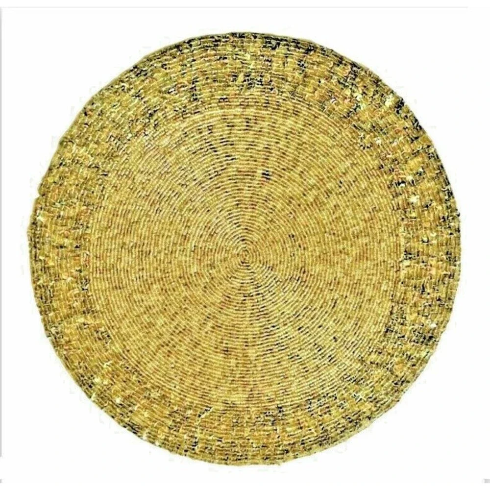 Tahari Christmas Beaded Sequin Placemats Set Of 2 Gold Satin Backed 15